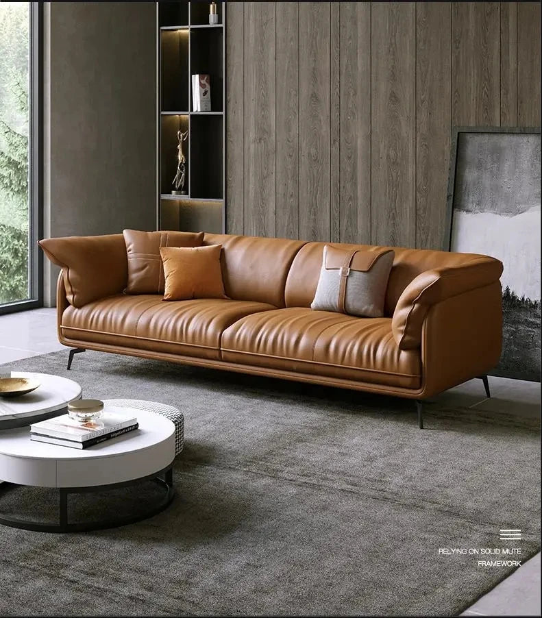 Modern Minimalist Living Room Leather Sofa  Apartment Furniture Set Combination Wtih Customzied Color