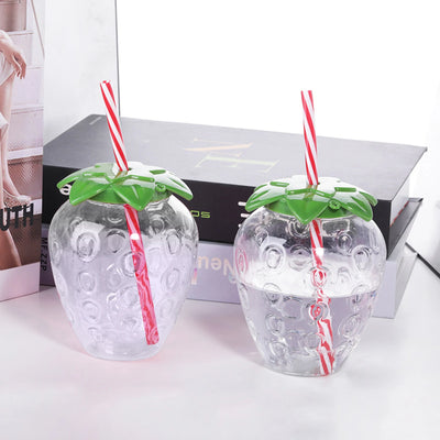 1Set Practical Juice Drinking Cup Lightweight Leak Proof Water Bottle 500ML Capacity PP Strawberry Straw Cup Kitchen Accessories