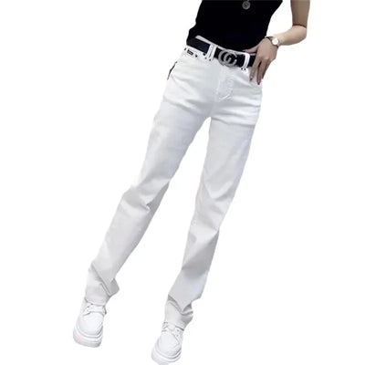2024 Spring Plus Size High-Waisted Straight-Leg Jeans Women's Big Girl White Slimming Wide-Leg Dragging Pants