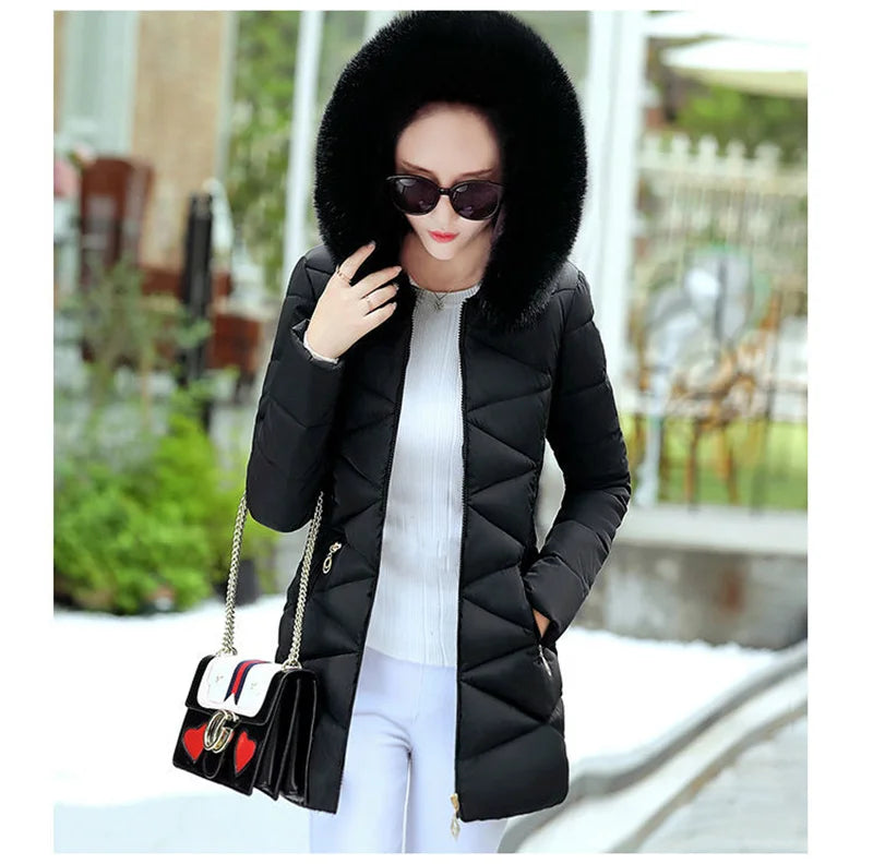 2024 New Women Parkas Big Fur Winter Parkas Hooded Long Down Cotton Jacket Female Coat Thick Warm Winter