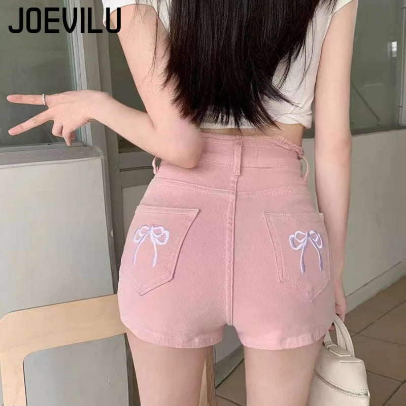 Women's Sweet Bow Denim Shorts Tassel Embroidery American Spice Summer High Waist Temperament Skinny Straight Pants Sexy Shorts