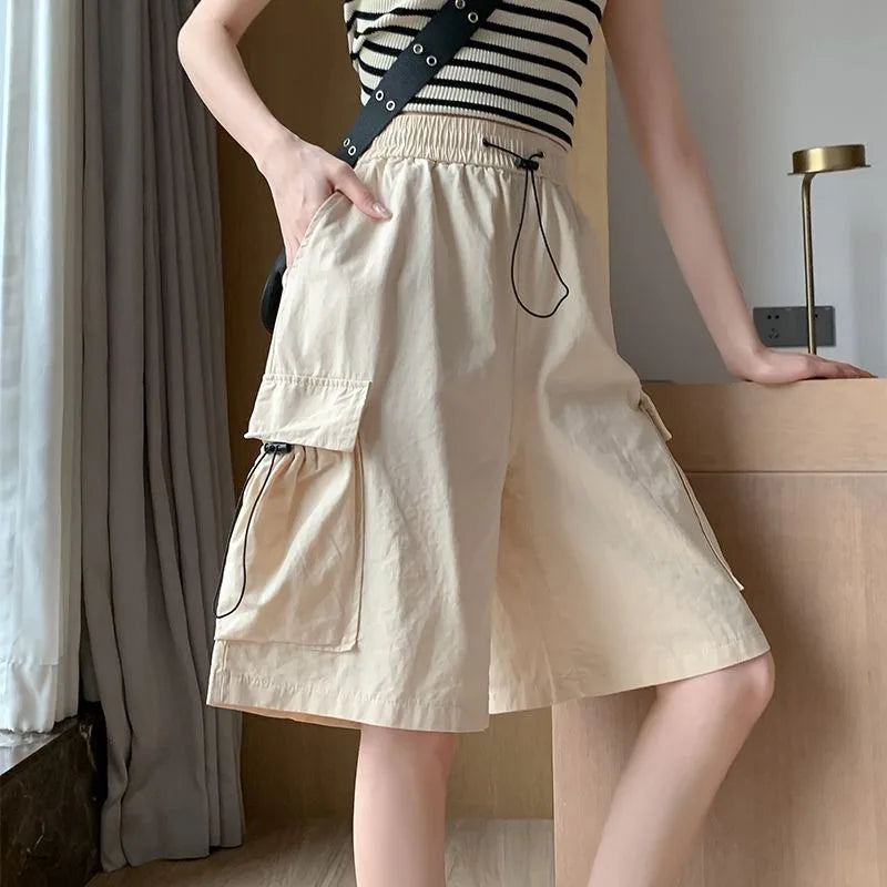 Women's High Waisted Loose Fit Sports Shorts  Quick Drying Summer Knee Length Casual Shorts Comfortable Wide Leg Pants 5 Pants