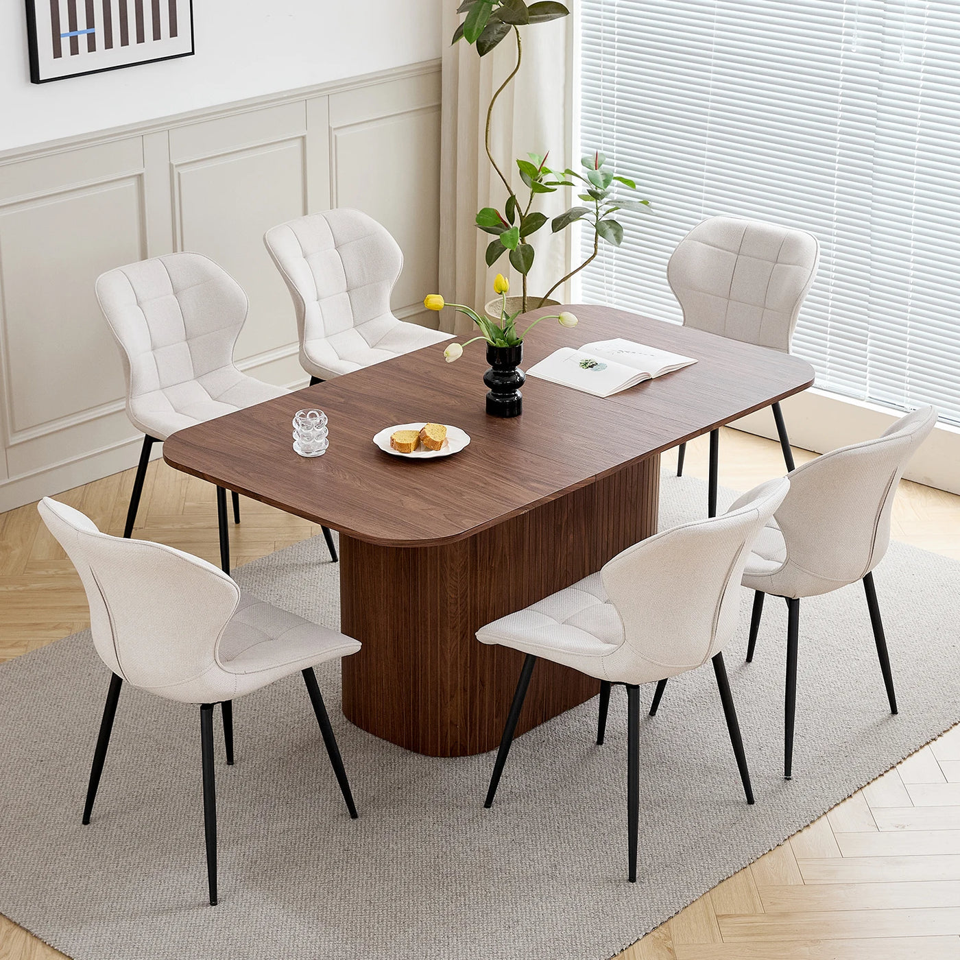 Nordic Solid Wood Dining Table, Corrugated Base Home Dining Table, Simple Kitchen / Dining Table, for 4 - 6 People