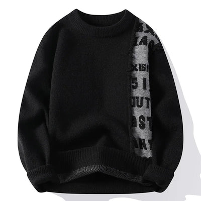 2024 Patchwork Knitted Sweater Trend High Street Autumn Winter Warm Men's Tops Hip-hop Street Clothing Fishing Sports Pullover