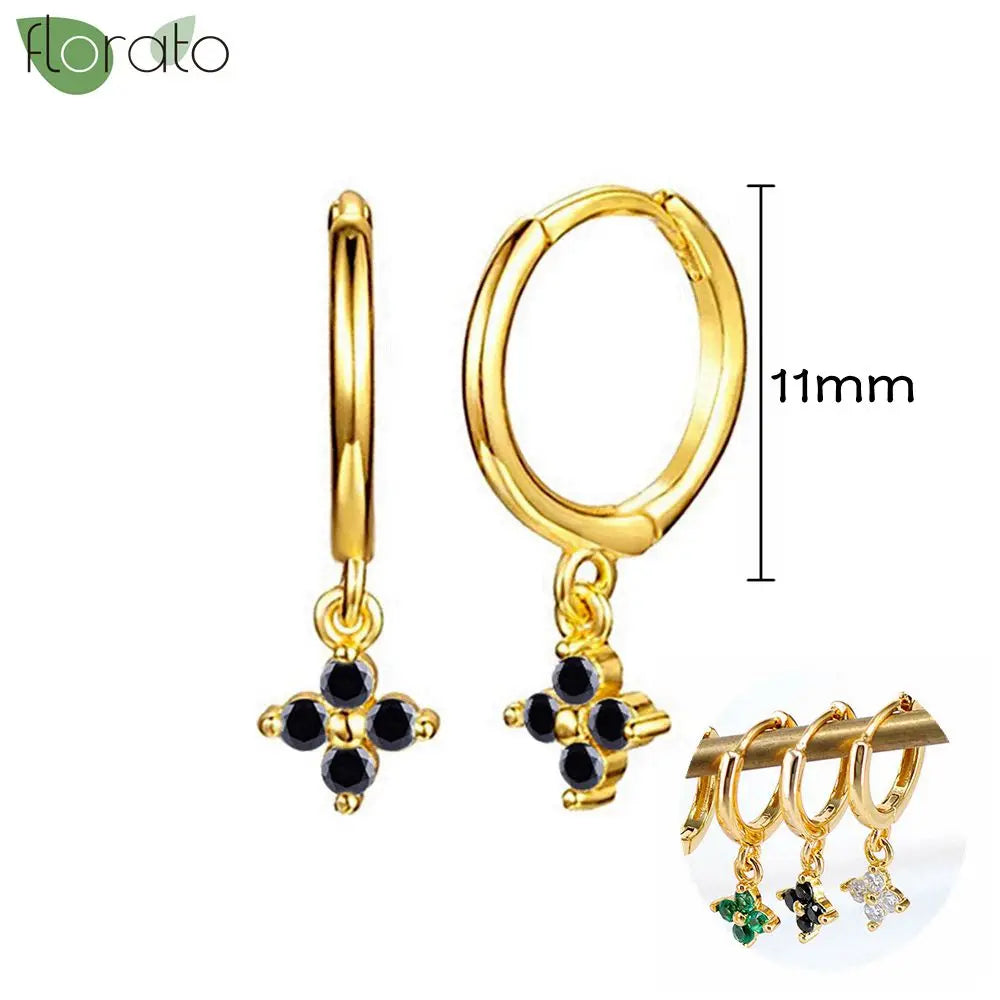 925 Sterling Silver Needle Fashion Round Pendant Small Earrings Luxury Gold Hoop Earrings for Women Premium Black Jewelry Gifts