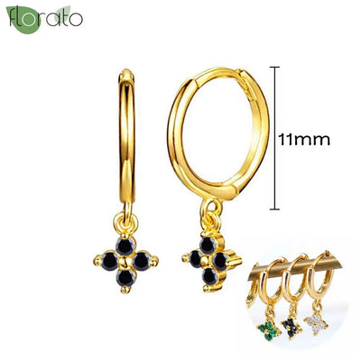 925 Sterling Silver Needle Fashion Round Pendant Small Earrings Luxury Gold Hoop Earrings for Women Premium Black Jewelry Gifts