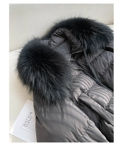 Fashionable Women's Winter Down Jacket Cropped Fox Fur Collar High End 90% White Duck Feather Coat Thick Long Sleeves