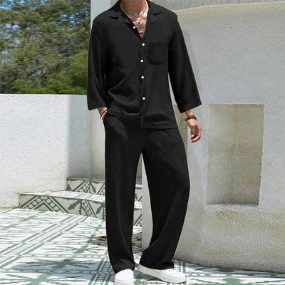 2024 Spring Summer Casual Cotton Shirts And Pants Suits Men Vintage Half Sleeve Irregular Cardigan Two Piece Sets Mens Outfits