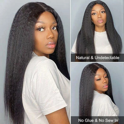 Kinky Straight 3 In 1 Half Wigs 100% Human Hair Brazilian Glueless Seamless Flip Over Yaki Straight V Part Wig Beginner Friendly