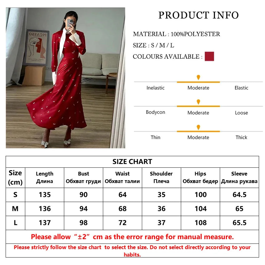 Clacive Fashion Loose Print Women's Dress Elegant Lapel Long Sleeve Ankle Length Dresses Casual Classic High Waist Female Dress
