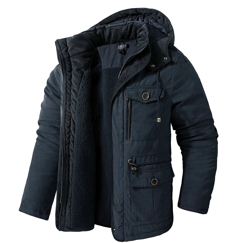 Fleece Inner Cotton-Padded Male Windbreaker Hooded Outwear Cotton Parka Snow Coats Men's Thicken Warm Winter Jacket Cashmere