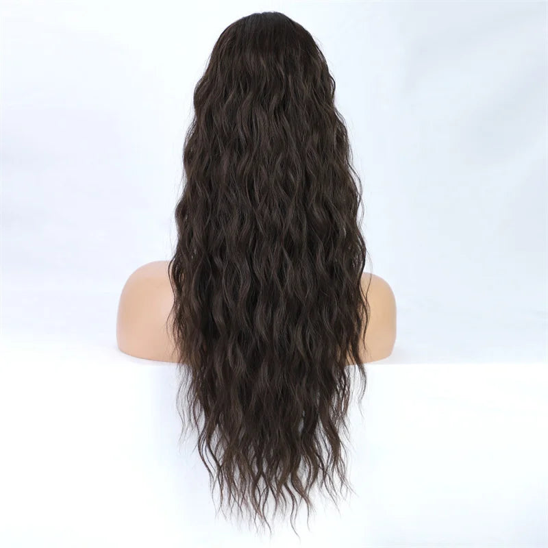 Curly Wavy Drawstring Ponytail Extension Long Clip In Ponytail Hair Extensions for Black Women Blonde Synthetic Fake Hairpieces