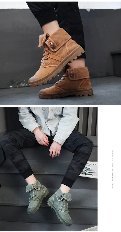 Ankle Boots for Men Sneakers Lace-up Outdoor Men Casual Shoes Flats Breathable Comfortable Canvas Shoes Male Zapatos Hombre