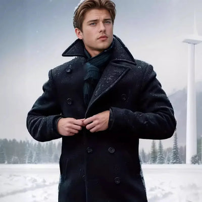 Men's British Woolen Overcoat for Autumn and Winter 2024, European and American Casual Lapel Single-breasted Solid Color Coat