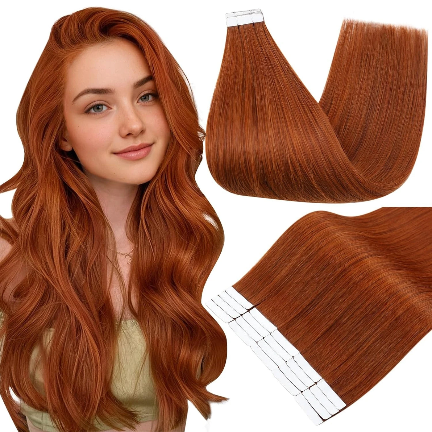 [New Color] Full Shine Tape in Hair Extensions Human Hair Brazilian Remy Straight Hair Extensions 20 Pcs 50G for Women