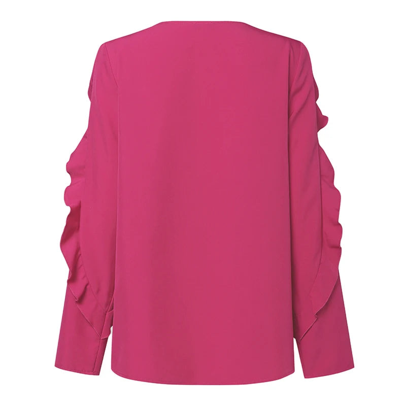 Plus Size 5XL VONDA Autumn Elegant Solid Blouse Fashion Top Women 2024 Ruffled Long Sleeve Hollow Out Casual Loose Shirts Blusas