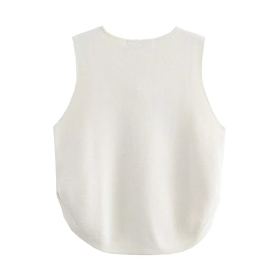 TRAFSHE Woman Side Buttons Knitted Vest Casual Slim Sleeveless High Low Hem O Neck Tanks Y2K Autumn Crop Top 9598/133
