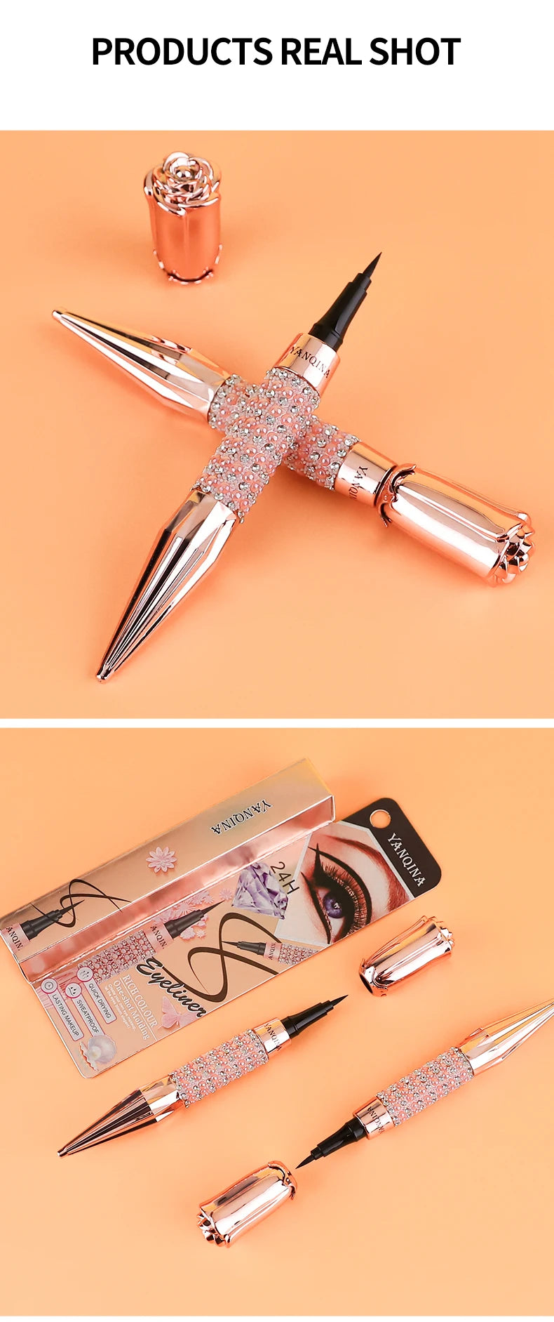 Precision Liquid Eyeliner Pen - Long-lasting, Waterproof, Transfer-proof, Quick-Dry Black Eyeliner with Sparkling Design