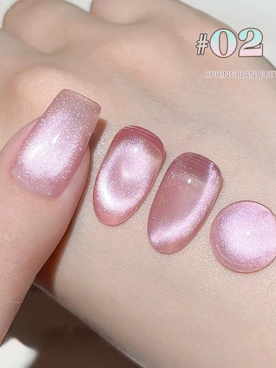 1-24pcs ZH Spring Summer Nails Red Champagne Gold Cat's Eye Gel Nail Polish Nail Art Versatile Popular Whitening Nail Supplies