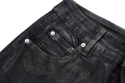 Streetwear Black Wax Leather Strecth Jeans for Men Ropa Hombre Baggy Y2k Flare Pants Oversized Straight Denim Trousers