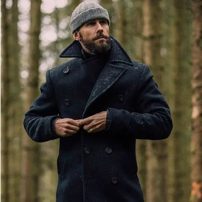 Men's British Woolen Overcoat for Autumn and Winter 2024, European and American Casual Lapel Single-breasted Solid Color Coat