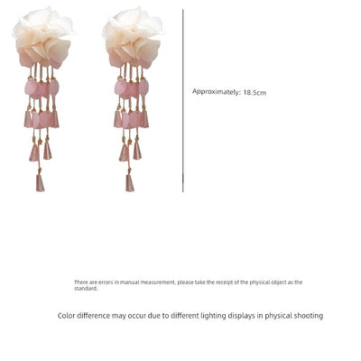 Long European and American Exaggerated Tassel Thin-Looking Earrings Flowers