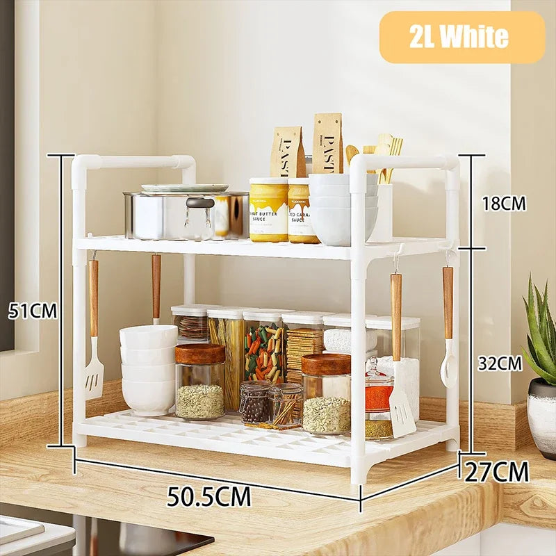 2/3Layer Kitchen Storage Shelf High-capacity Easy To Install Seasoning Rack PP Material Modern Minimalism Kitchen Furniture
