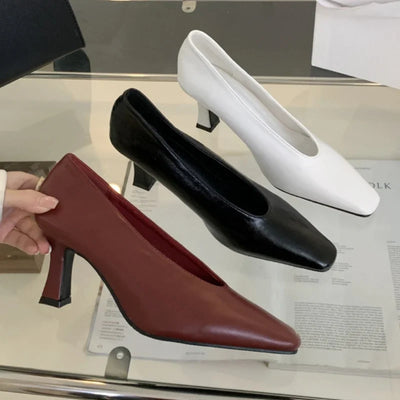 Elegant Woman High Heel Shoes Square Toe Pumps Female Office Shoe Shallow Designer Shoes Spring Autumn Brand Retro Witch Shoes