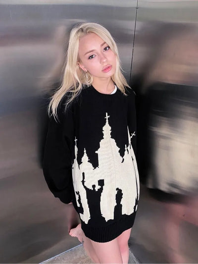 Hip Hop Men Women Streetwear Vintage Harajuku Knitted Sweater winter Pullover Loose Retro y2k gothic sweater top Halloween EMO