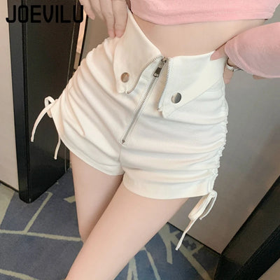 Women's High Waist White Shorts  Summer Spice Girls Drawstring A-line Short Hot Pants  Trendy Lace Up Zip Up Button Down Shorts