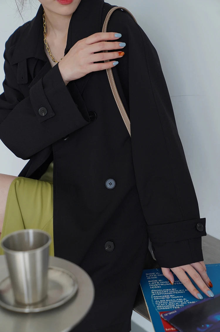 Women Spring Fall Short Trench Coat Korean Style Loose Fit Casual Khaki Jacket Petite-Friendly Versatile and Stylish Outerwear