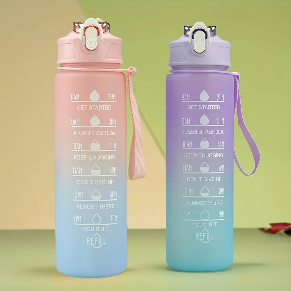 900ml Leakproof Water Bottles with Times To Drink and Straw Motivational Drinking Sports Water Bottle for Fitnes Gym Outdoor