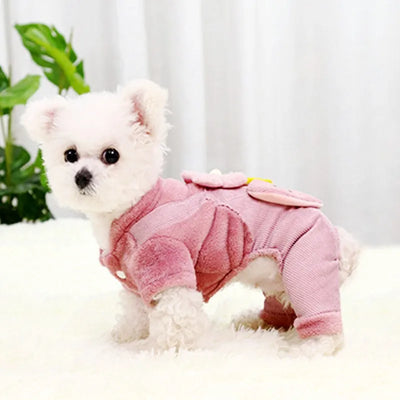 Soft Warm Dog Jumpsuits Pet Dog Coat for Small Dog Flower Pattern Puppy Pajamas Luxury Cat Jumpsuits Pet Jacket Coat Dog Clothes