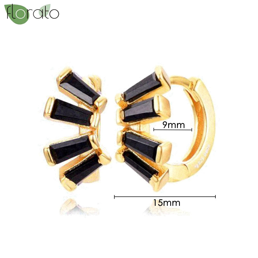 925 Sterling Silver Needle Fashion Round Pendant Small Earrings Luxury Gold Hoop Earrings for Women Premium Black Jewelry Gifts