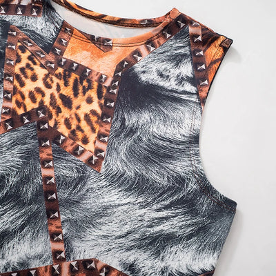 CUTENOVA Spring/Summer Leopard Print Sleeveless Tank Top + Mini Shorts Exposed Navel Skinny Shorts Set Fashion Streetwear Y2K