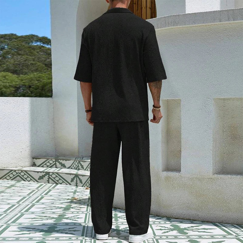 2024 Spring Summer Casual Cotton Shirts And Pants Suits Men Vintage Half Sleeve Irregular Cardigan Two Piece Sets Mens Outfits