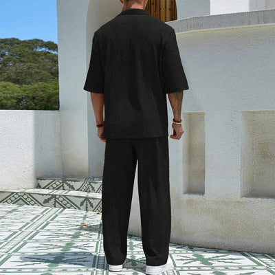 2024 Spring Summer Casual Cotton Shirts And Pants Suits Men Vintage Half Sleeve Irregular Cardigan Two Piece Sets Mens Outfits
