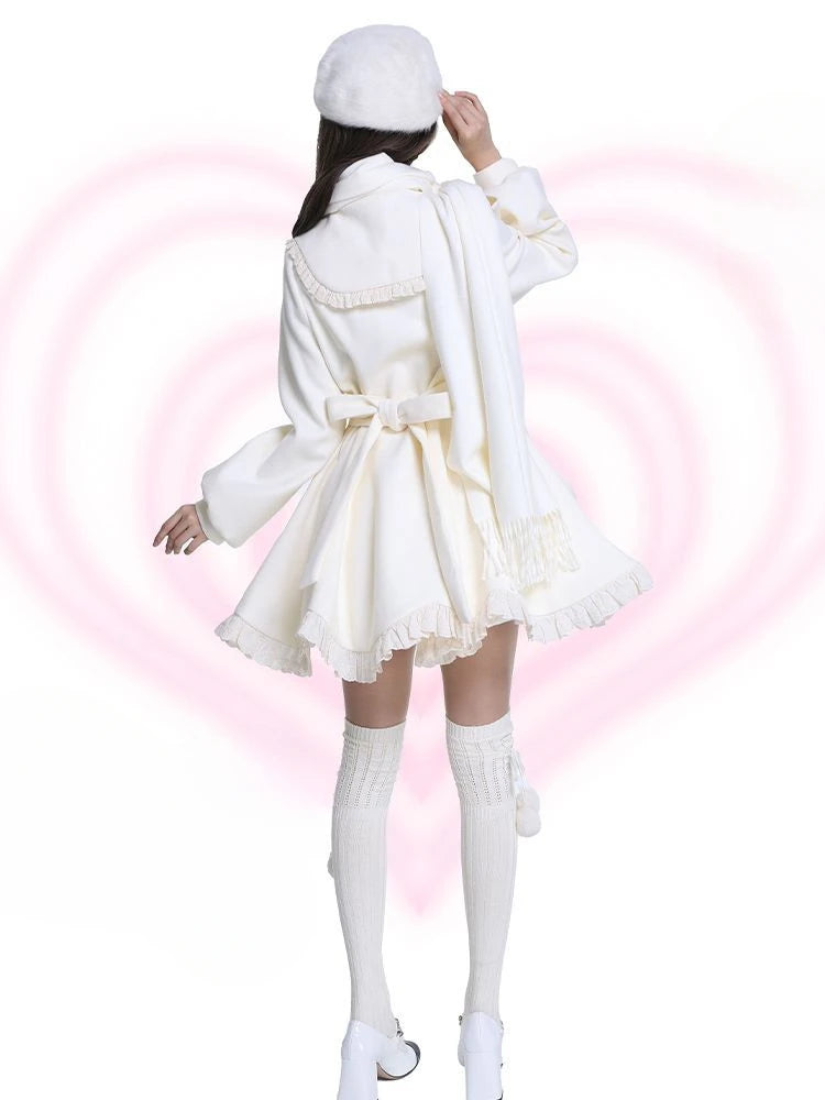 Japanese Kawaii Lolita Lace Patchwork Sweet Dress Coat Women Y2k Aesthetic Contrast Color Dresses Single Breasted Party Vestidos
