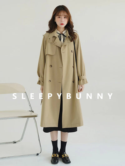 Women Spring Fall Short Trench Coat Korean Style Loose Fit Casual Khaki Jacket Petite-Friendly Versatile and Stylish Outerwear