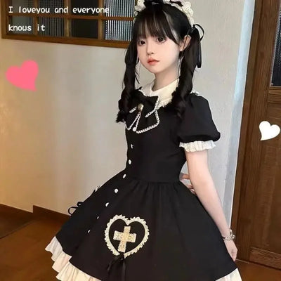 Vintage Gothic Black Lolita Dress Long Sleeve Women Retro Style Elegant Lace Ruffled Skirt Waist Fashion American Retro