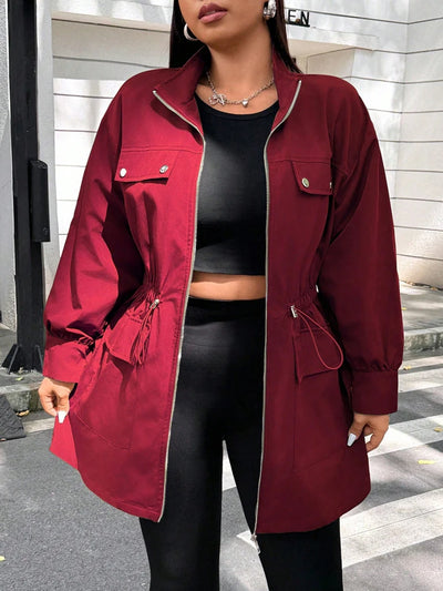 Plus Size Solid Colour Ladies Jacket Casual Fashion Windproof Zip Design Suitable for Autumn and Winter Coat