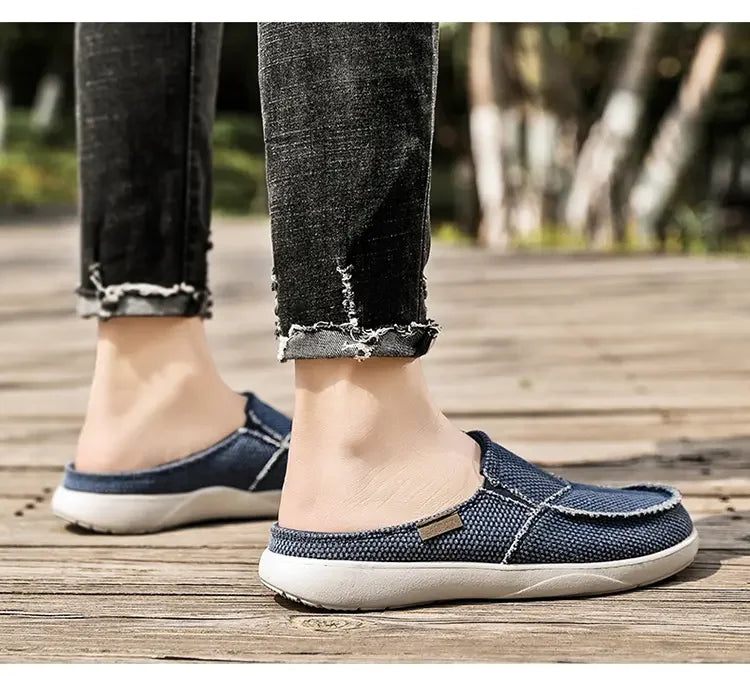 Men Half Shoes Slippers Summer Canvas Casual Classic Outdoor Slip-on Men Light Breathable Flat Loafers Walking Shoe Zapatillas