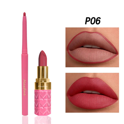 Velvet Matte Lip Liner Lipstick Pen Set Waterproof Long Lasting Sexy Red Contour Tint Lipstick Non-stick Cup Lipliner Pen Makeup
