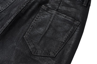 Streetwear Black Wax Leather Strecth Jeans for Men Ropa Hombre Baggy Y2k Flare Pants Oversized Straight Denim Trousers