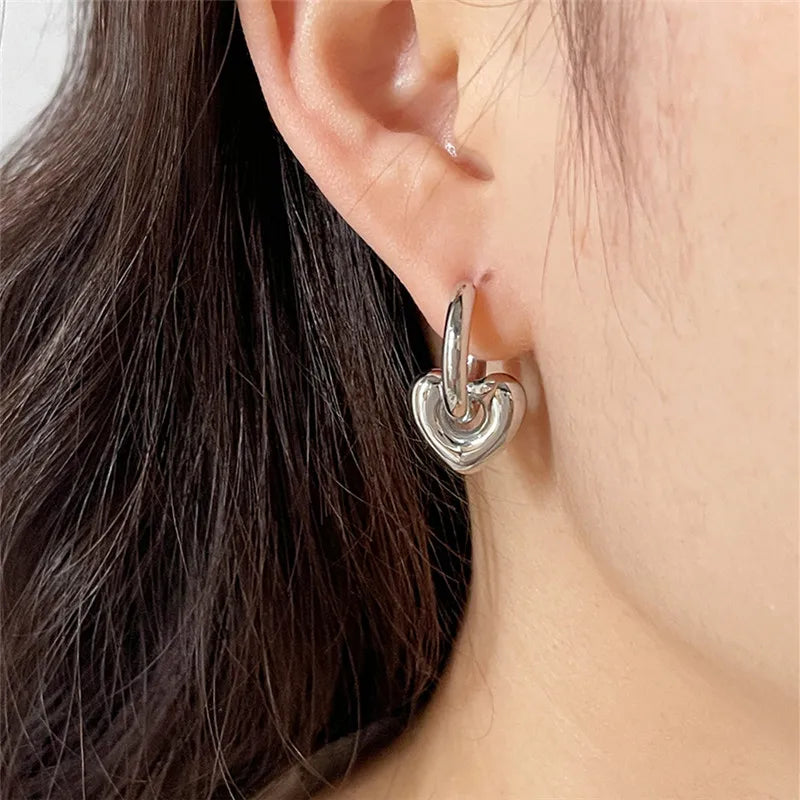 Punk Round Stainless Steel Hoop Earrings For Women Minimalist Geometric Heart-shaped Earrings Statement Jewelry 2023