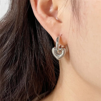 Punk Round Stainless Steel Hoop Earrings For Women Minimalist Geometric Heart-shaped Earrings Statement Jewelry 2023