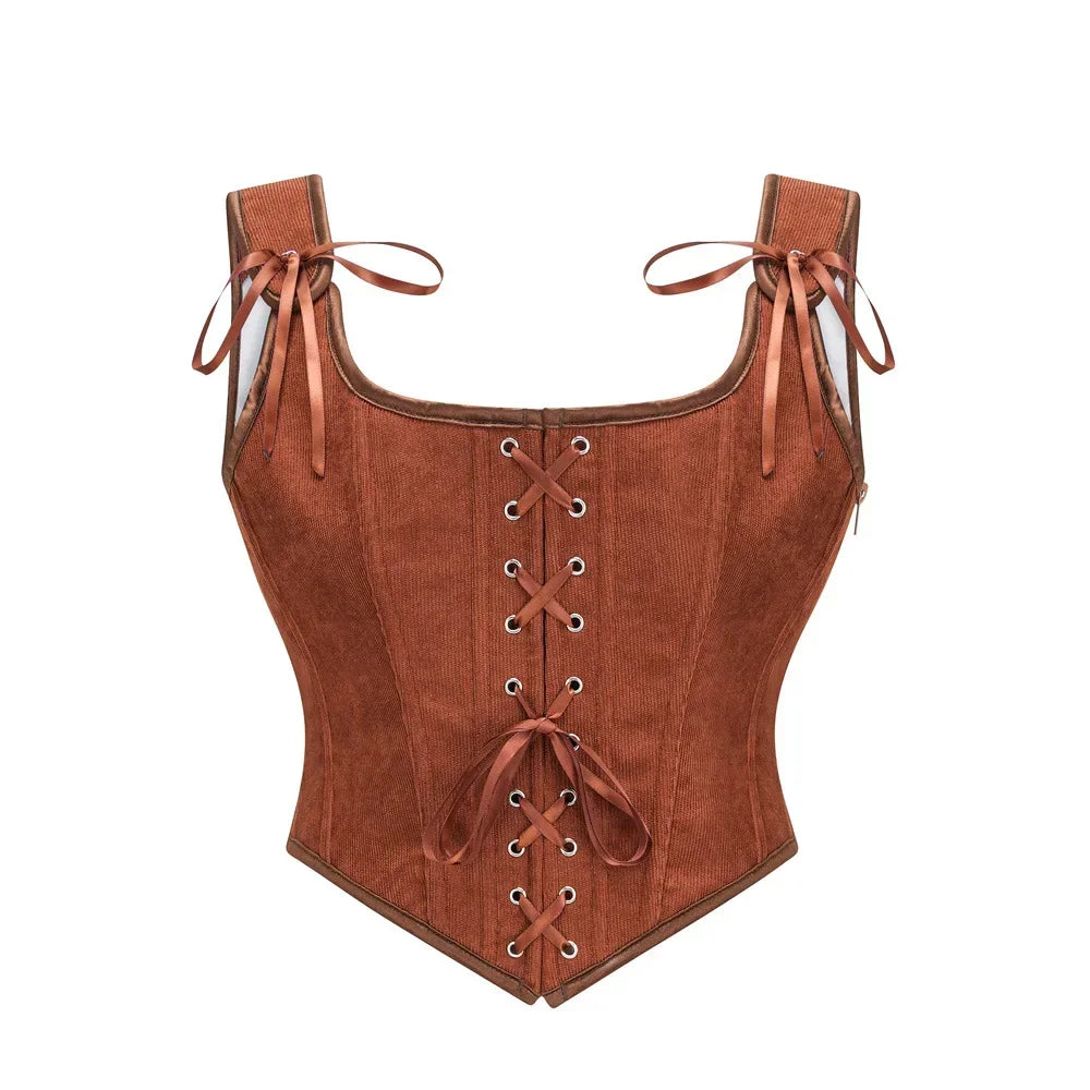Women's Retro Lace Up Corsets with Straps Steampunk Bustier Crop Top Women Body Shaper Slimming Vest