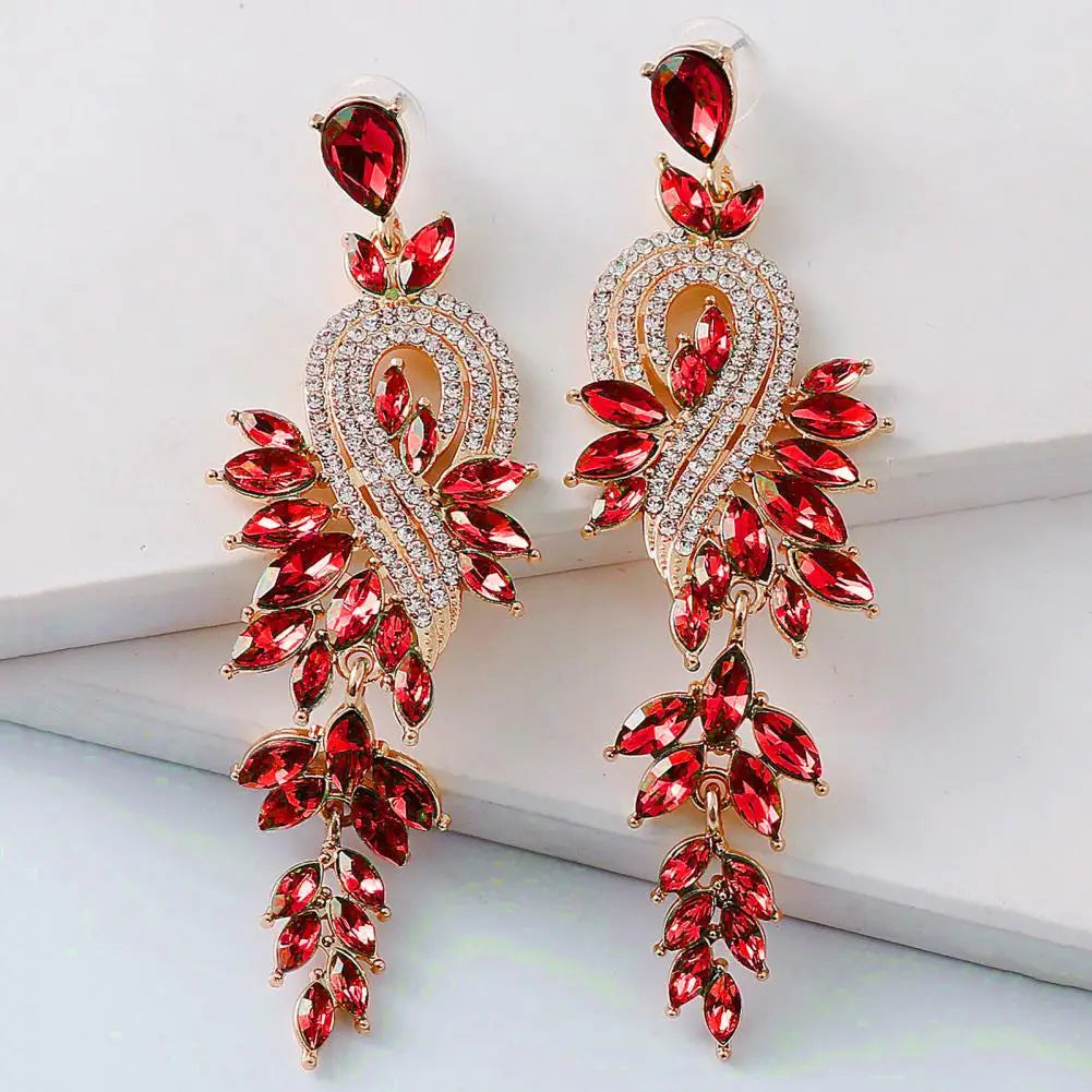 1 Pair Geometric Faux Crystal Dangle Earrings - Elegant Long Drop Earrings for Weddings