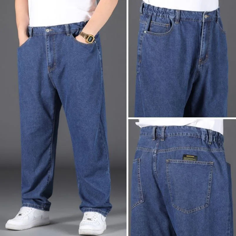 Men's Plus Size Jeans Elastic Waistband 30-48inch Stretch Denim Pants Straight Leg Breathable Loose Fit Streetwear Casual Wear