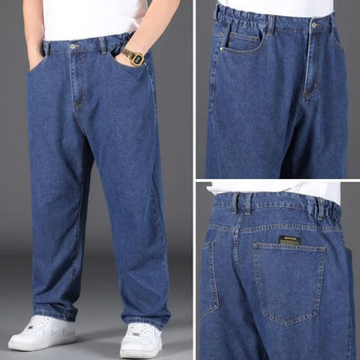 Men's Plus Size Jeans Elastic Waistband 30-48inch Stretch Denim Pants Straight Leg Breathable Loose Fit Streetwear Casual Wear